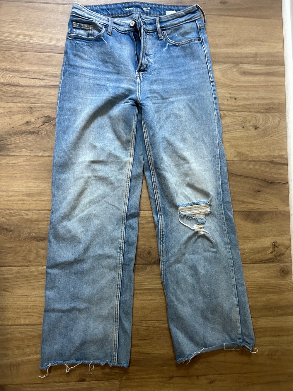 Old Navy Light Blue Flare Jeans with Distressed Knee